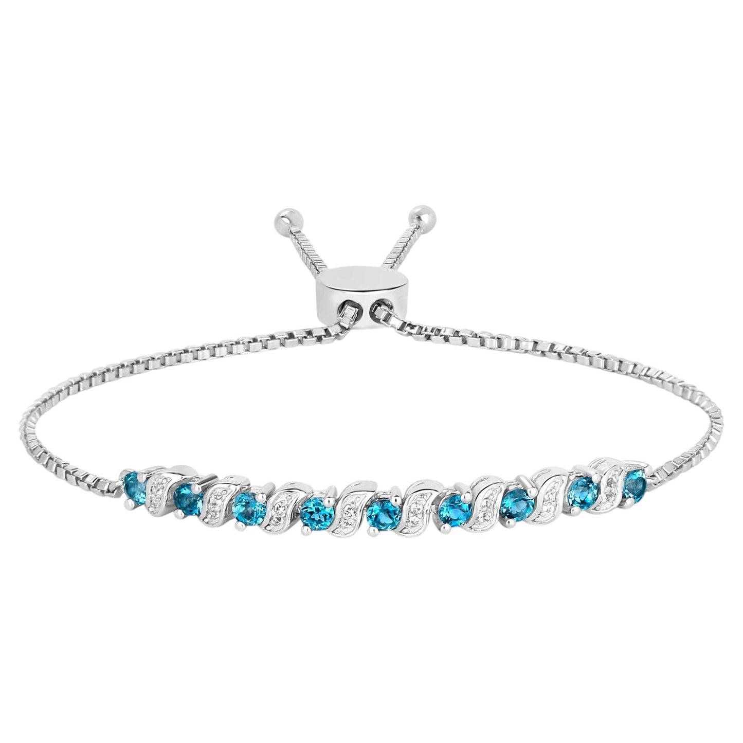 London Blue Topaz Bracelet With White Topaz 1.3 Carats Sterling Silver