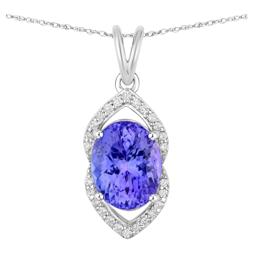 Tanzanite Pendant With Diamonds 3.32 Carats 14K White Gold