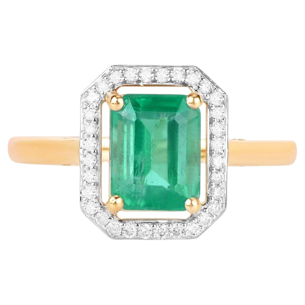 Ethiopian Emerald Ring With Diamonds 1.6 Carats 14K Yellow Gold