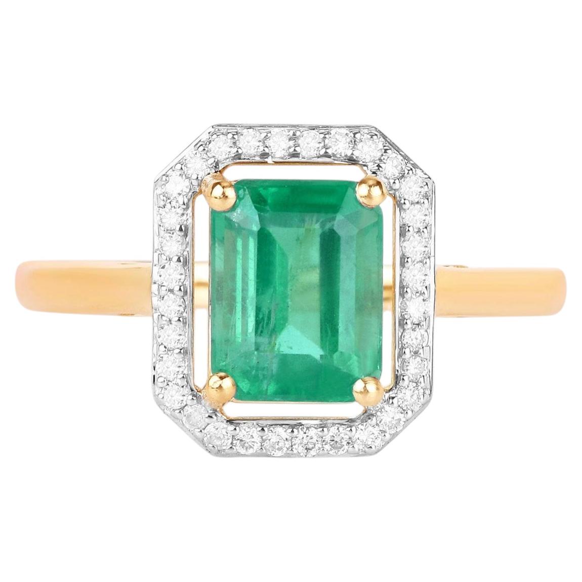 Ethiopian Emerald Ring With Diamonds 1.6 Carats 14K Yellow Gold