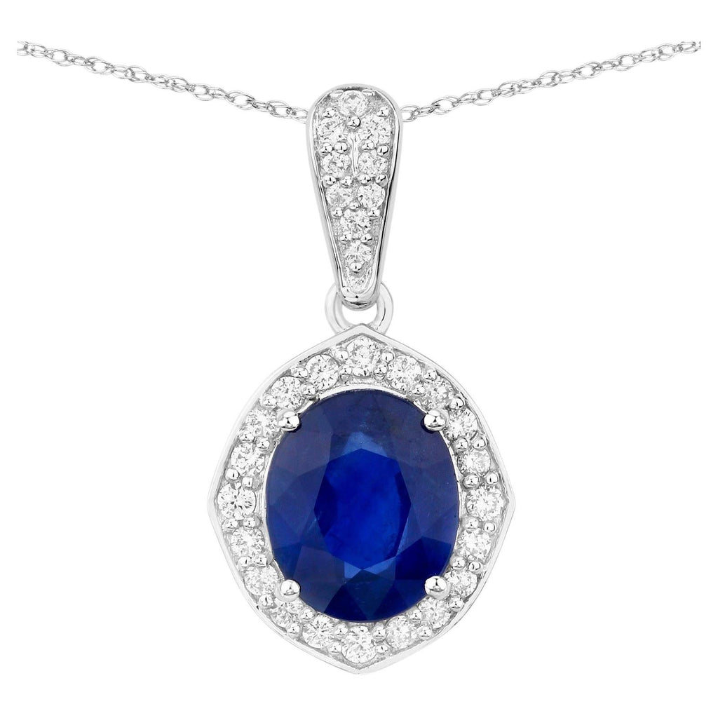 Blue Sapphire Pendant With Diamonds 2.82 Carats 18K White Gold