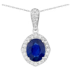 Blue Sapphire Pendant With Diamonds 2.82 Carats 18K White Gold