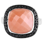Peach Moonstone Ring With Black Spinel 6.42 Carats Sterling Silver