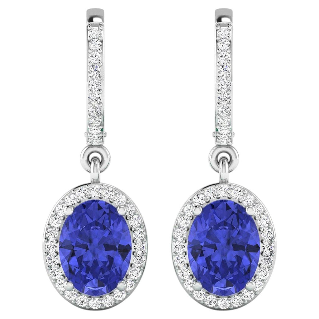 Tanzanite Earrings With Diamonds 2.46 Carats 14K White Gold