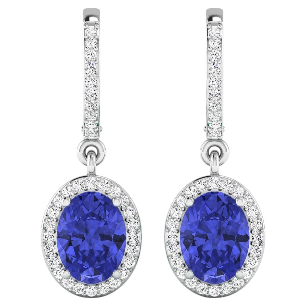 Tanzanite Earrings With Diamonds 2.46 Carats 14K White Gold