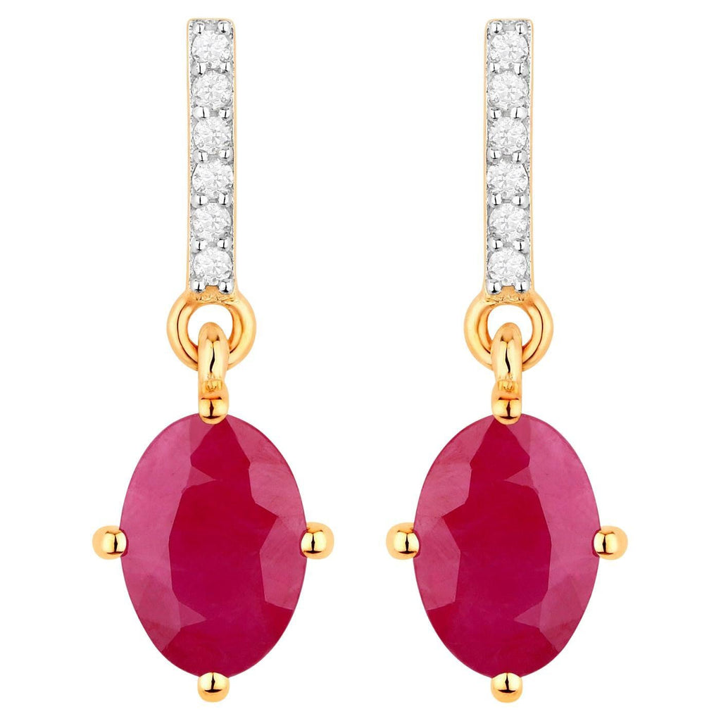 Ruby Dangle Earrings Diamonds 1.74 Carats 10K Yellow Gold