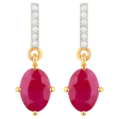 Ruby Dangle Earrings Diamonds 1.74 Carats 10K Yellow Gold
