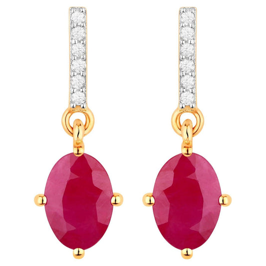 Ruby Dangle Earrings Diamonds 1.74 Carats 10K Yellow Gold