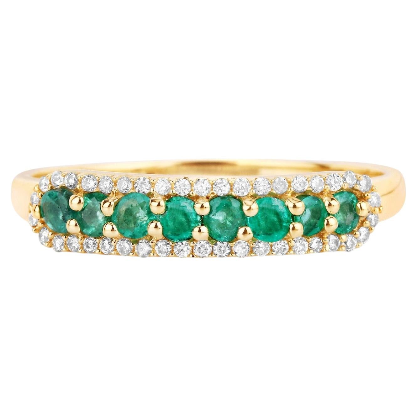 Zambian Emerald Ring With Diamonds 0.32 Carats 14K Yellow Gold