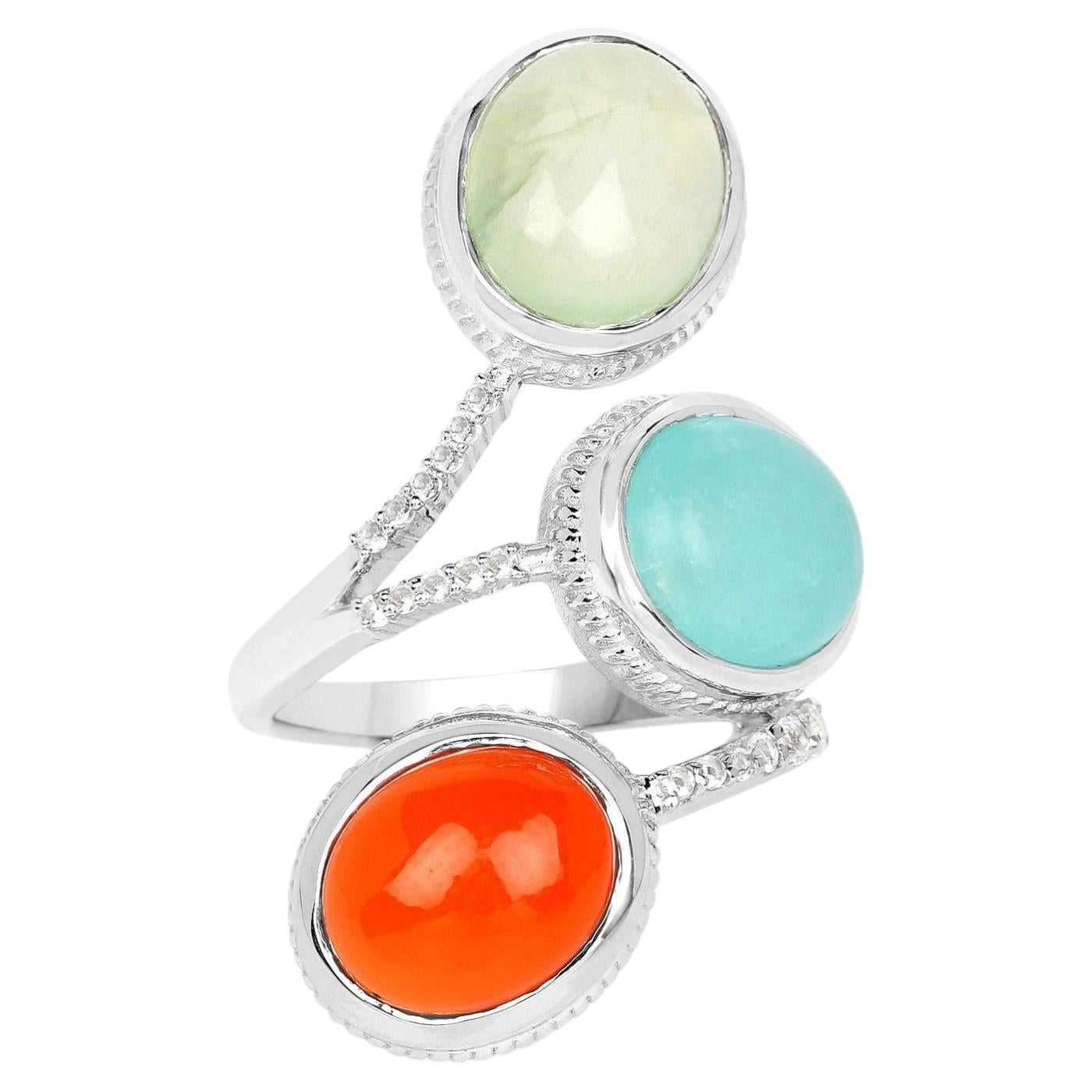 Natural Mixed Gemstones Ring 9.41 Carats Sterling Silver