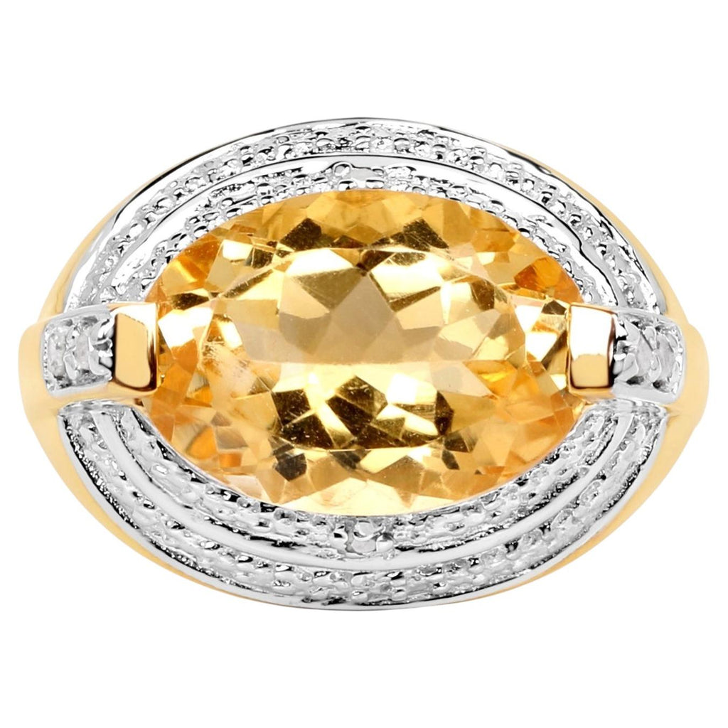 Citrine Ring With Diamonds 5.03 Carats Gold Plated Silver