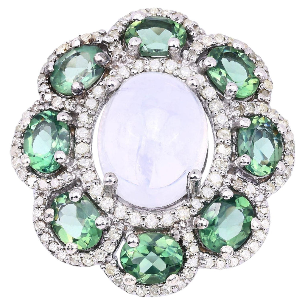 Moonstone Ring With Green Amethyst 8.58 Carats Sterling Silver