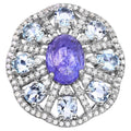 Tanzanite Ring With Aquamarine and Diamonds 7.34 Carats Sterling Silver
