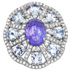 Tanzanite Ring With Aquamarine and Diamonds 7.34 Carats Sterling Silver