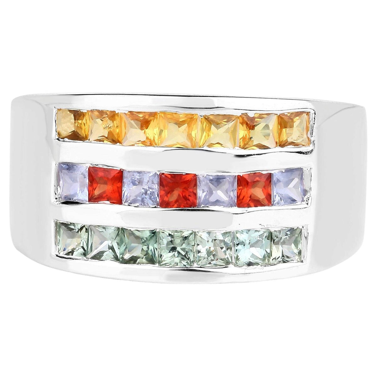 Multicolor Sapphire Ring 1.62 Carats Sterling Silver