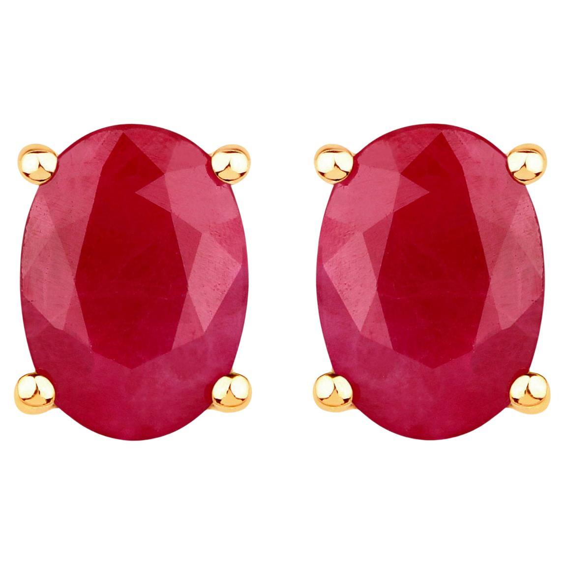 Ruby Stud Earrings 1.68 Carats 10K Yellow Gold