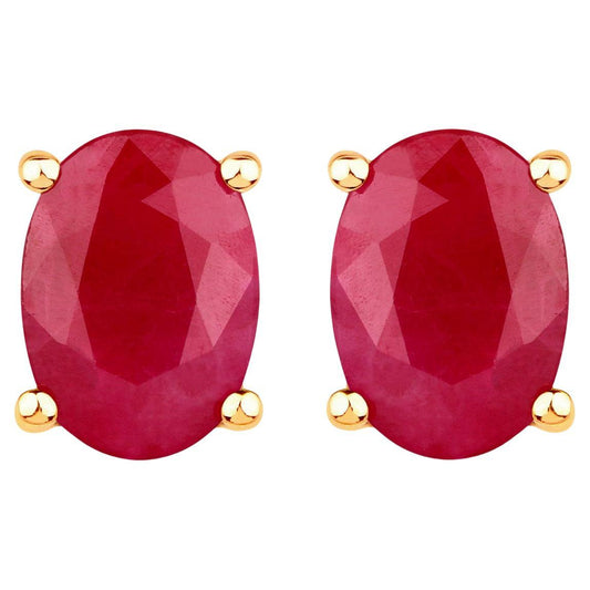 Ruby Stud Earrings 1.68 Carats 10K Yellow Gold