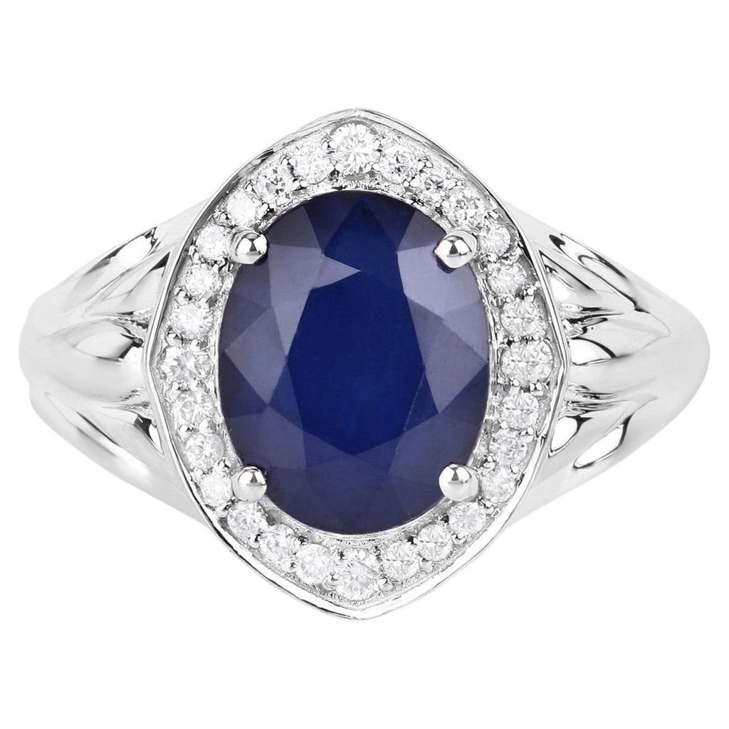Blue Sapphire Ring With Diamonds 3.26 Carats 14K White Gold