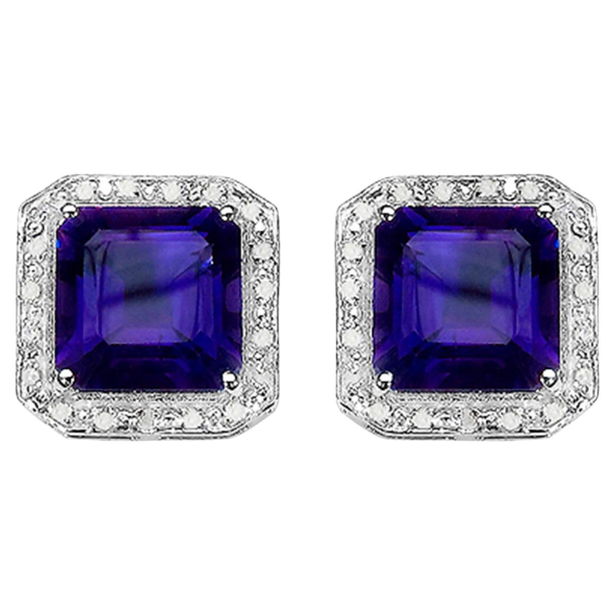 Amethyst Earrings Diamond Halo 9.3 Carats Silver