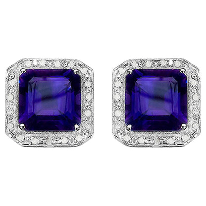 Amethyst Earrings Diamond Halo 9.3 Carats Silver