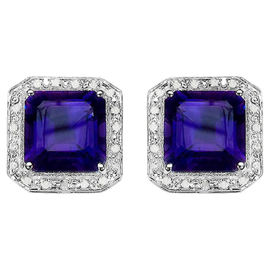 Amethyst Earrings Diamond Halo 9.3 Carats Silver
