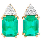 Natural Emerald Earrings With Diamonds 2.84 Carats 14K Yellow Gold