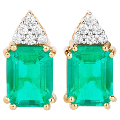 Natural Emerald Earrings With Diamonds 2.84 Carats 14K Yellow Gold