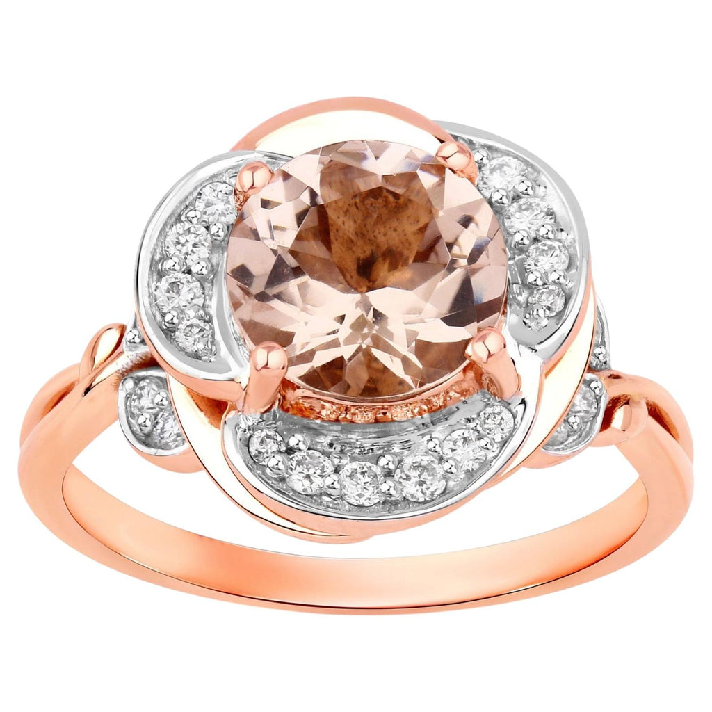 Morganite Flower Ring With Diamonds 1.86 Carats 14K Rose Gold