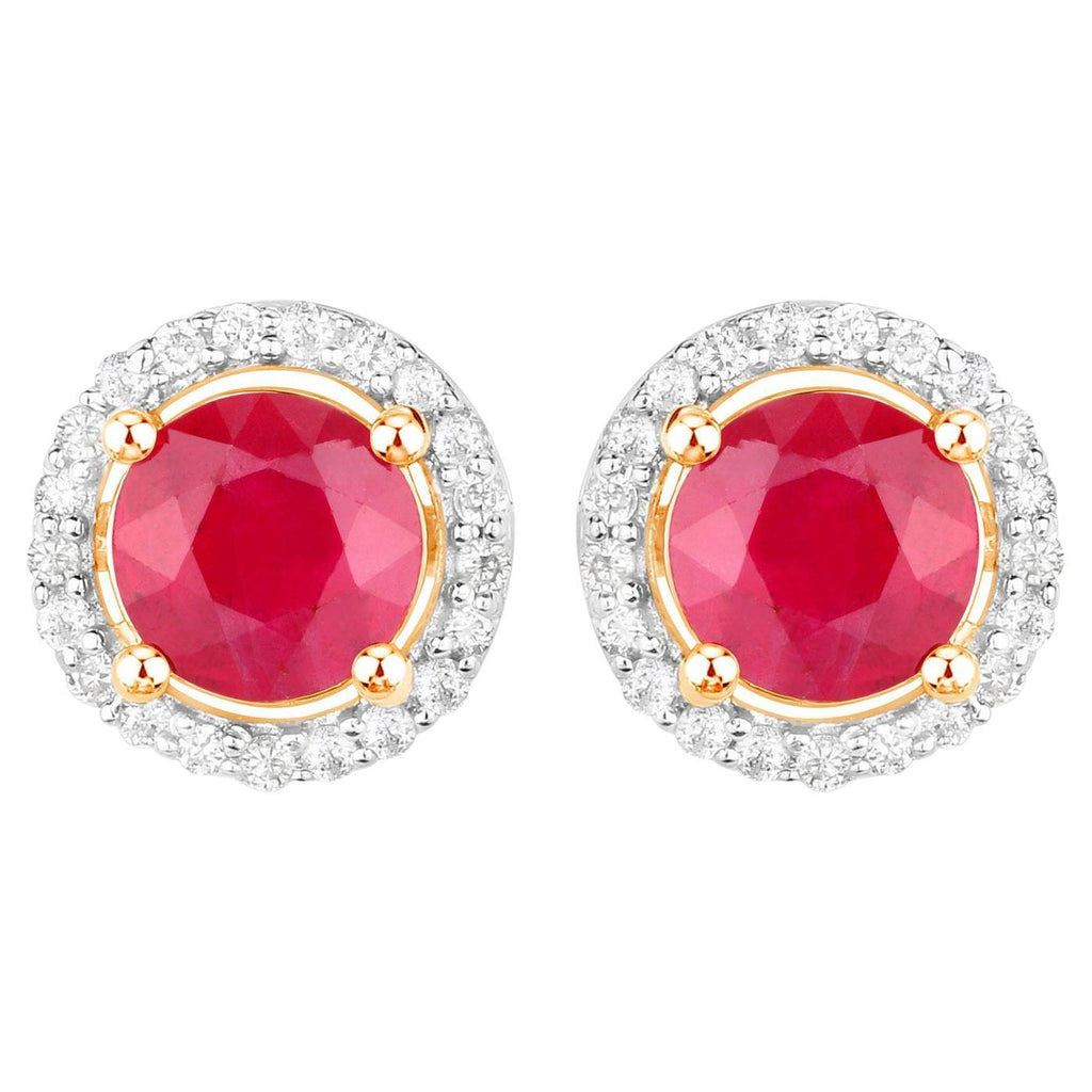 Ruby Earrings Diamonds 1.2 Carats 14K Yellow Gold
