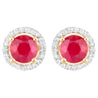 Ruby Earrings Diamonds 1.2 Carats 14K Yellow Gold