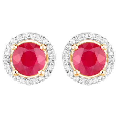 Ruby Earrings Diamonds 1.2 Carats 14K Yellow Gold