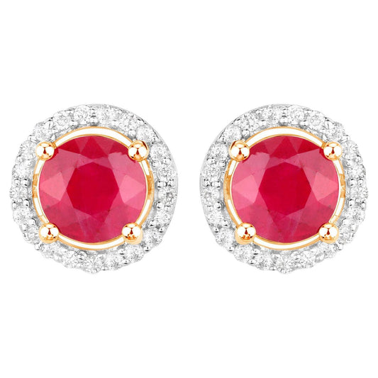 Ruby Earrings Diamonds 1.2 Carats 14K Yellow Gold