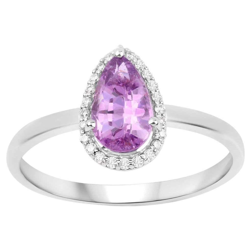 Pink Sapphire Ring With Diamonds 1.22 Carats 14K White Gold