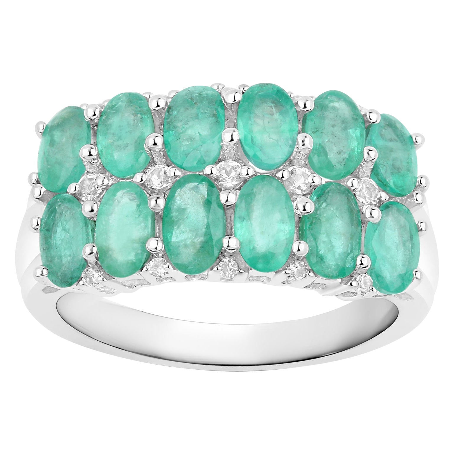 Emerald Ring With White Topaz 2.52 Carats Sterling Silver