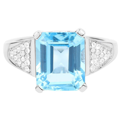 Swiss Blue Topaz Statement Ring White Topaz Setting  Carats