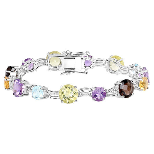 Multicolor Gemstone Bracelet Amethyst Topaz Citrine Quartz 26.4 Carats Silver