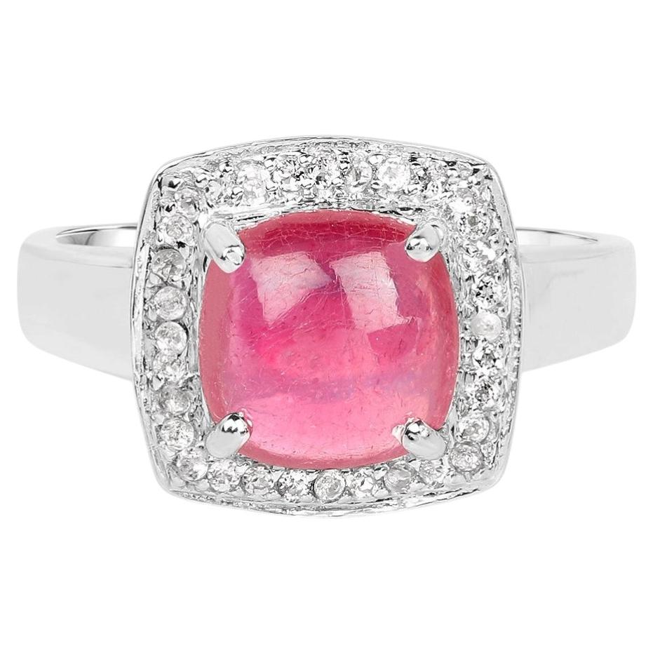Ruby Ring With White Topaz 3.28 Carats Sterling Silver