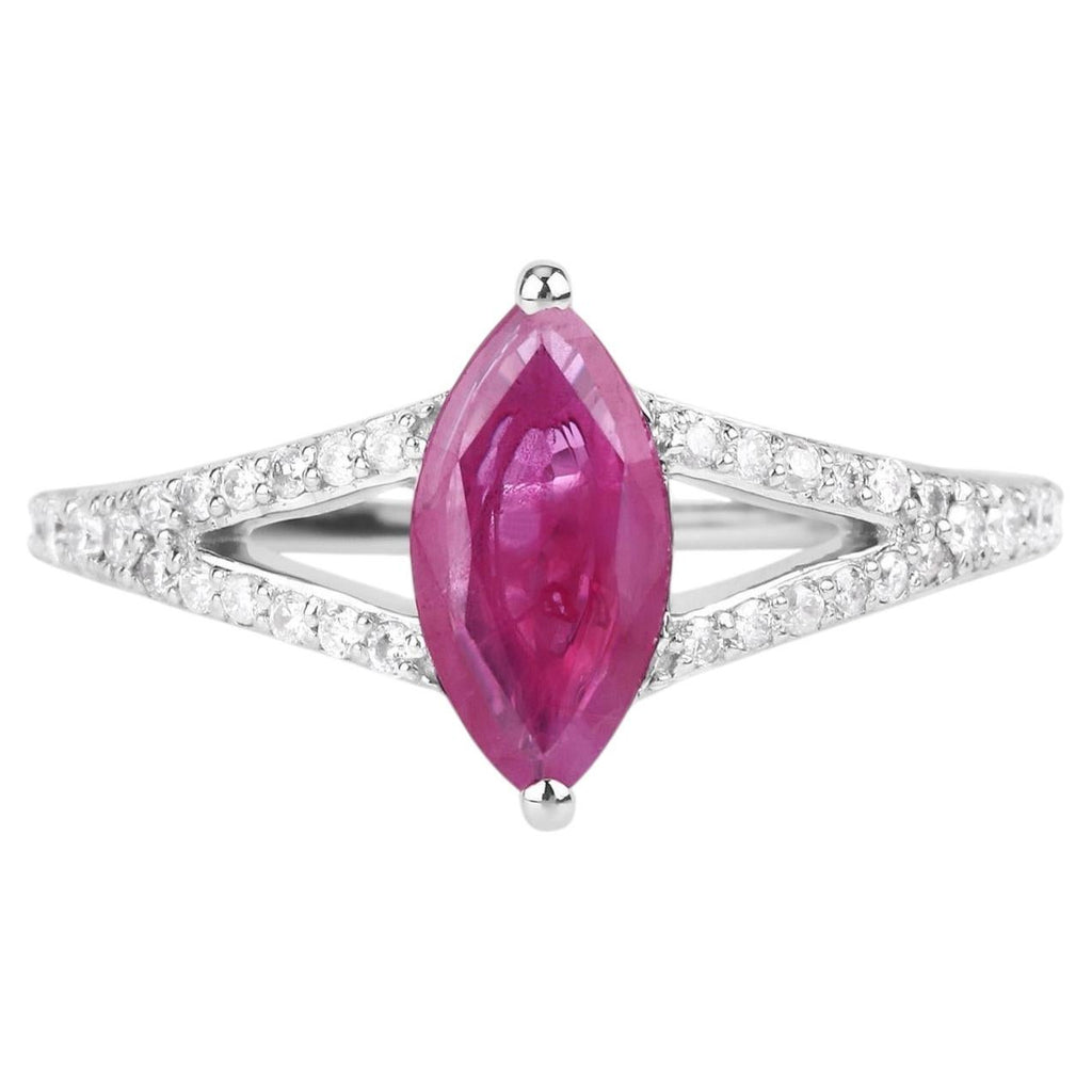 Ruby Ring With Diamonds 1.54 Carats 14K White Gold