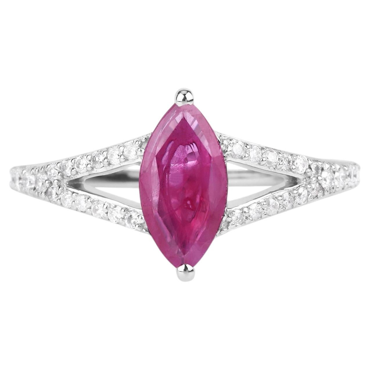 Ruby Ring With Diamonds 1.54 Carats 14K White Gold
