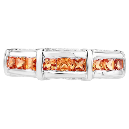 Orange Sapphire Ring 1.08 Carats Sterling Silver