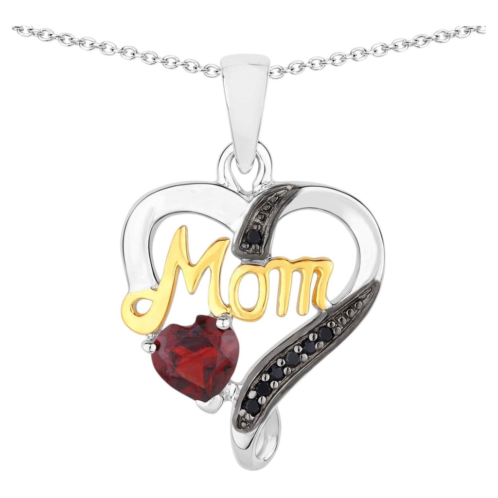 Garnet Mom Pendant With Black Spinel 0.52 Carats Gold Plated Silver