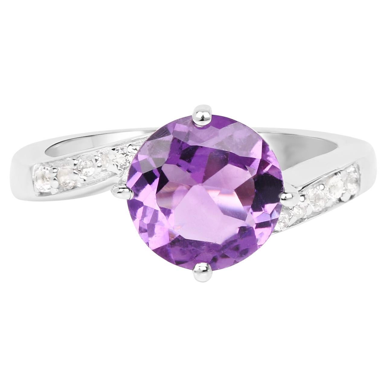 Amethyst Solitaire Ring White Topaz Setting 2.52 Carats