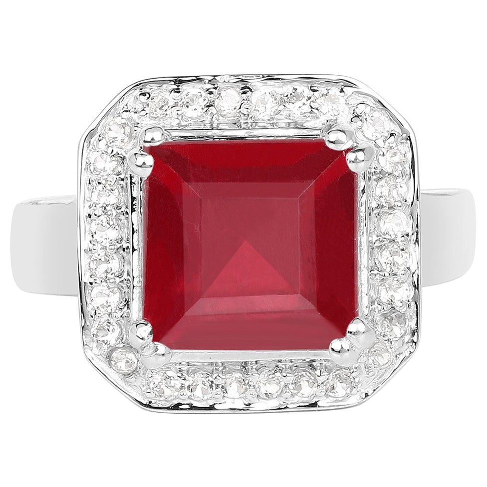 Ruby Ring With White Topaz 6.32 Carats Sterling Silver