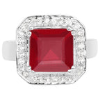 Ruby Ring With White Topaz 6.32 Carats Sterling Silver