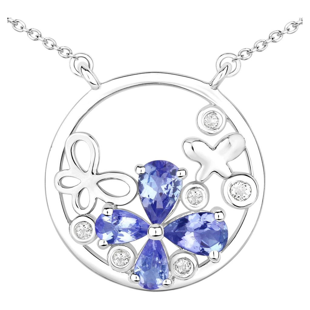 Tanzanite Flower Pendant With White Topaz 1.24 Carats Sterling Silver