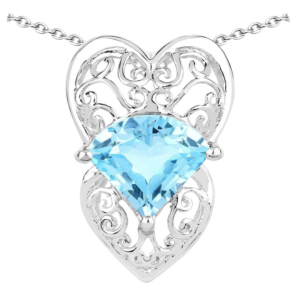 Swiss Blue Topaz Pendant 4.64 Carats Sterling Silver