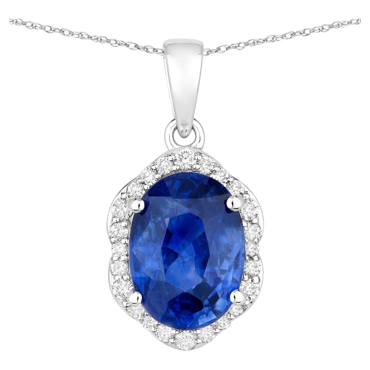 Blue Sapphire Pendant With Diamonds 2.84 Carats 18K White Gold