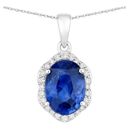 Blue Sapphire Pendant With Diamonds 2.84 Carats 18K White Gold