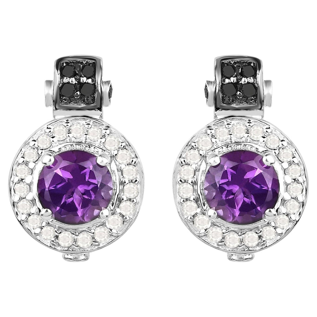 Amethyst Earrings With Diamonds 2.22 Carats Sterling Silver