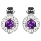 Amethyst Earrings With Diamonds 2.22 Carats Sterling Silver